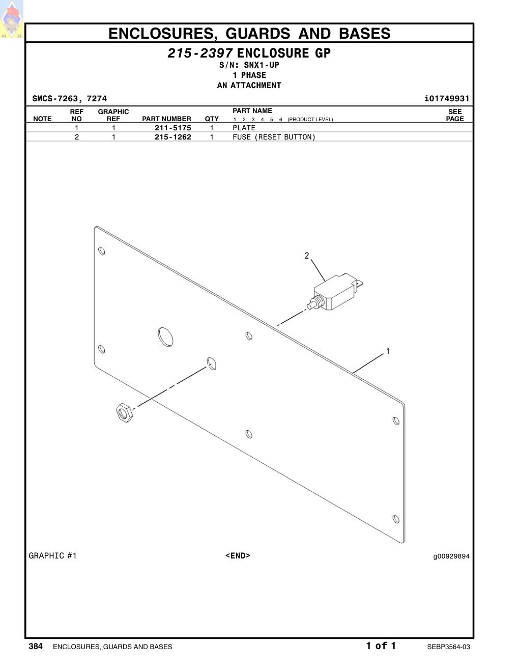 211-5175 PLATE · S/N SNX1-UP CAT parts manual diagram
