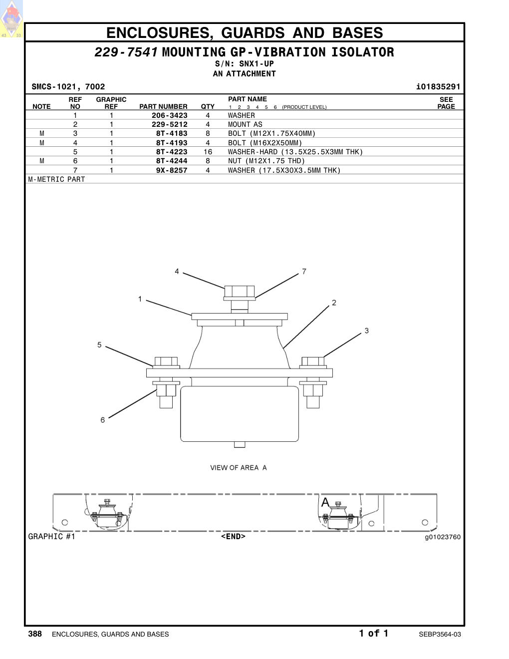 229-5212 MOUNT AS · S/N SNX1-UP CAT parts manual diagram