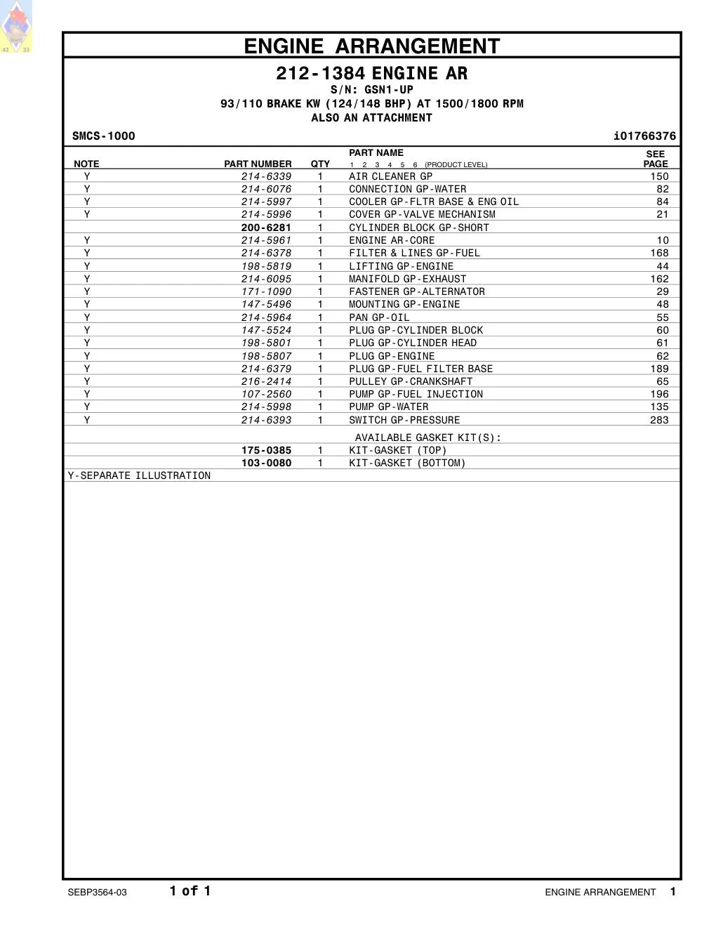 175-0385 - KIT-GASKET (TOP)