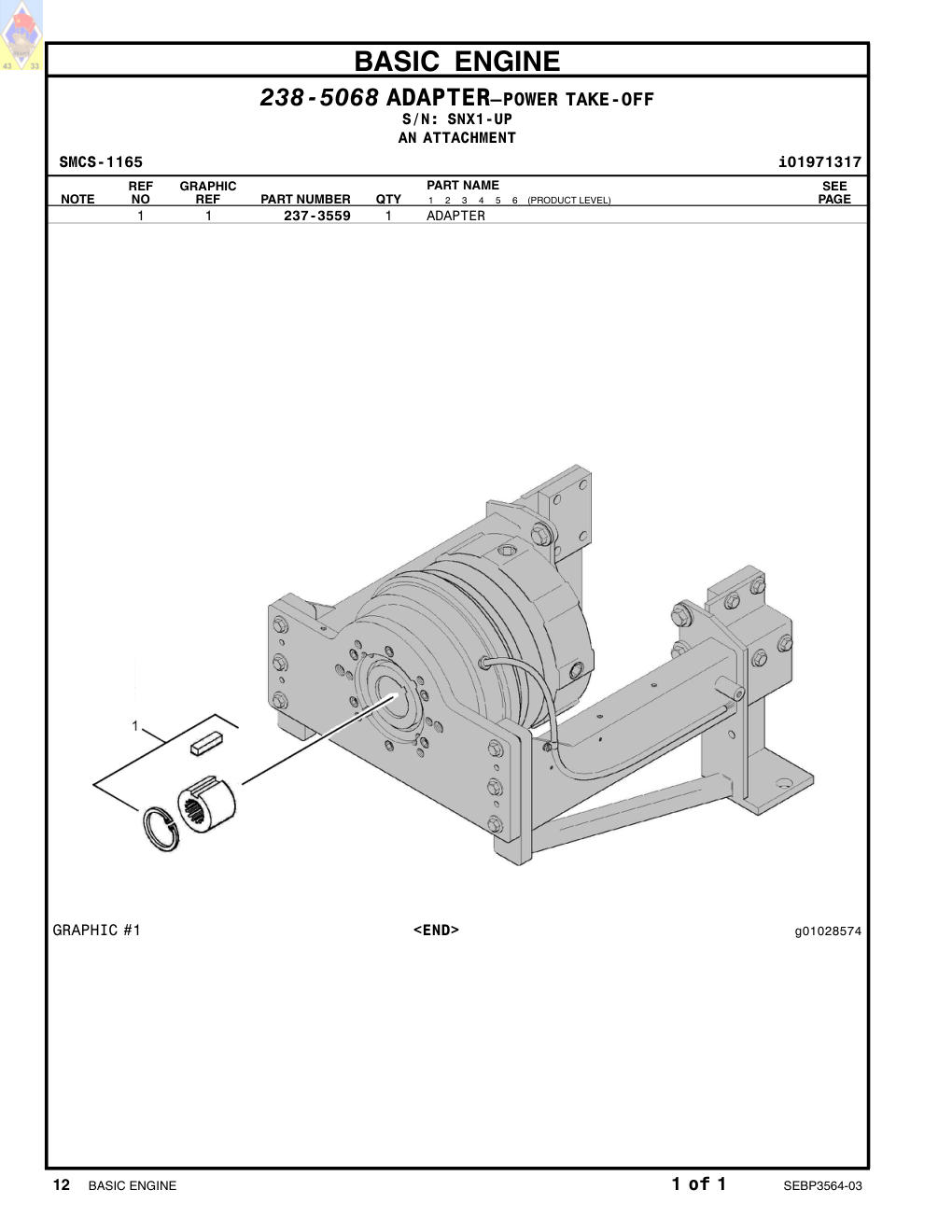 237-3559 ADAPTER · S/N SNX1-UP CAT parts manual diagram