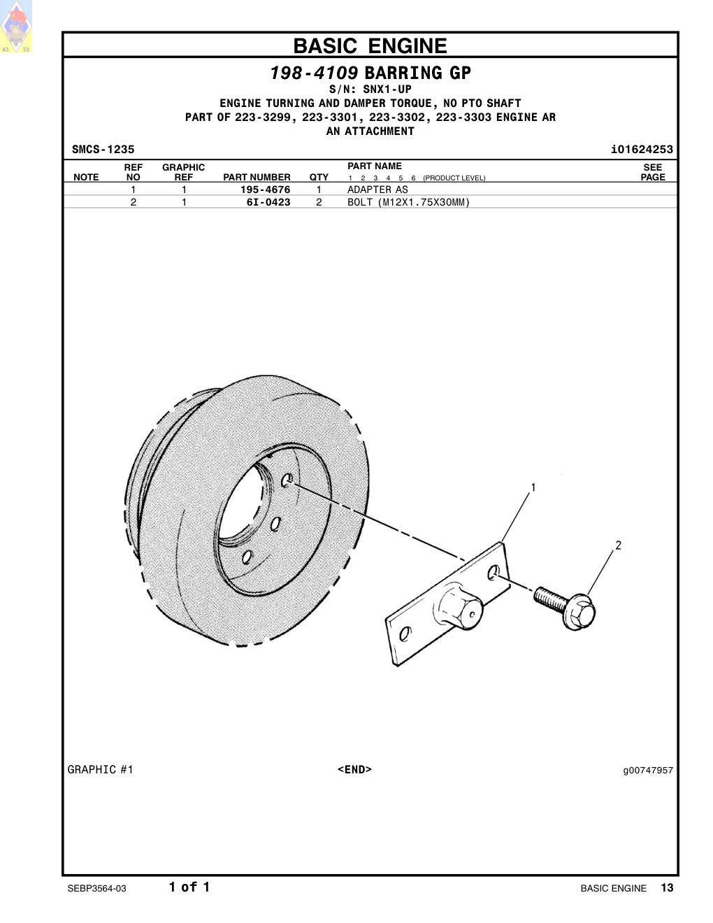 195-4676 ADAPTER AS · S/N SNX1-UP CAT parts manual diagram
