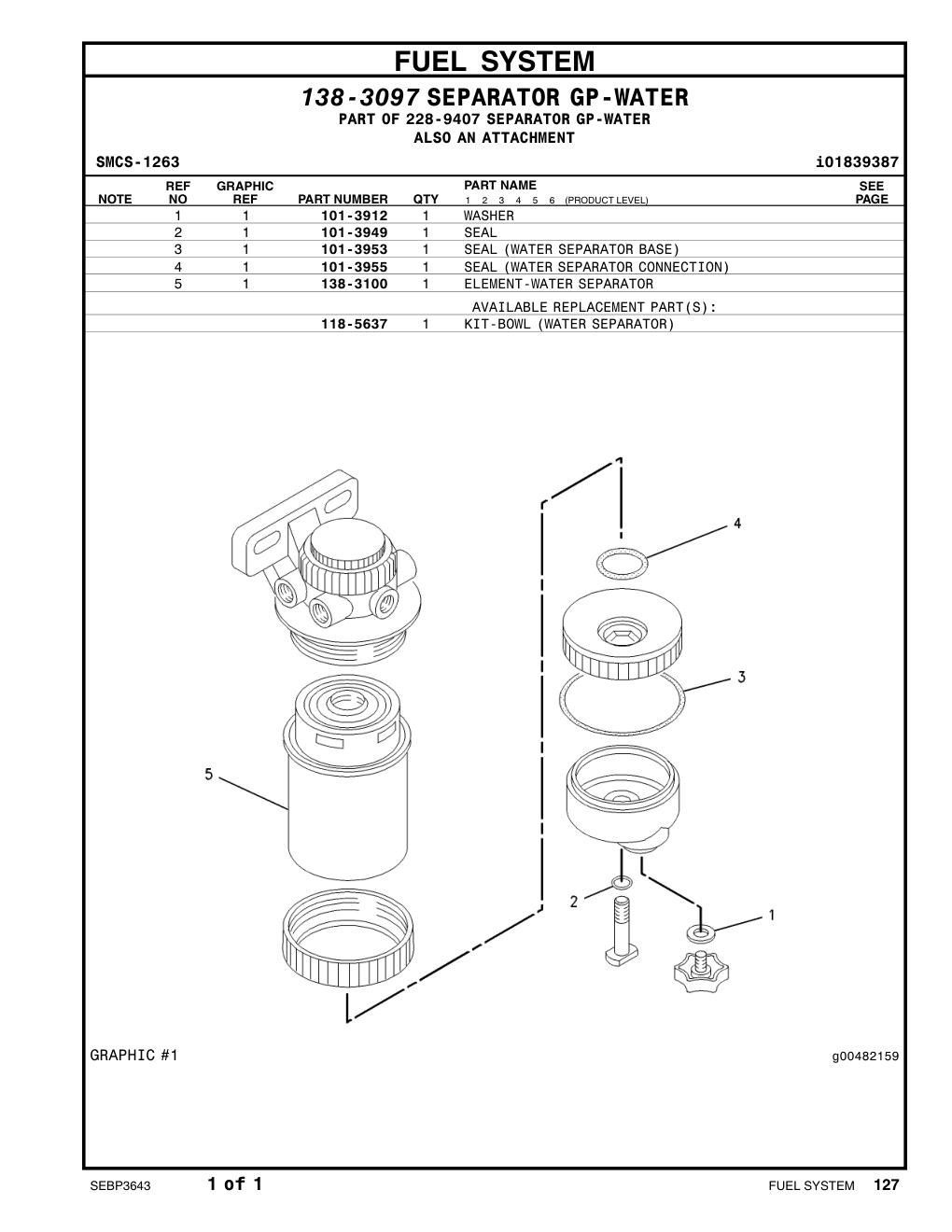 101-3953 SEAL (WATER SEPARATOR BASE) CAT parts manual diagram