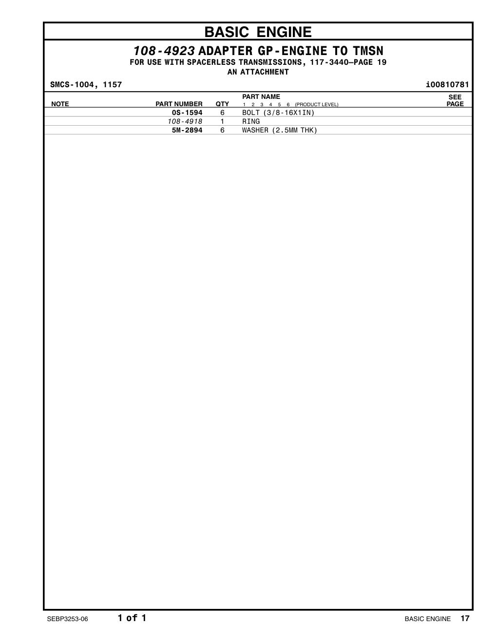 0S-1594 BOLT (3/8-16X1-IN) CAT parts manual diagram