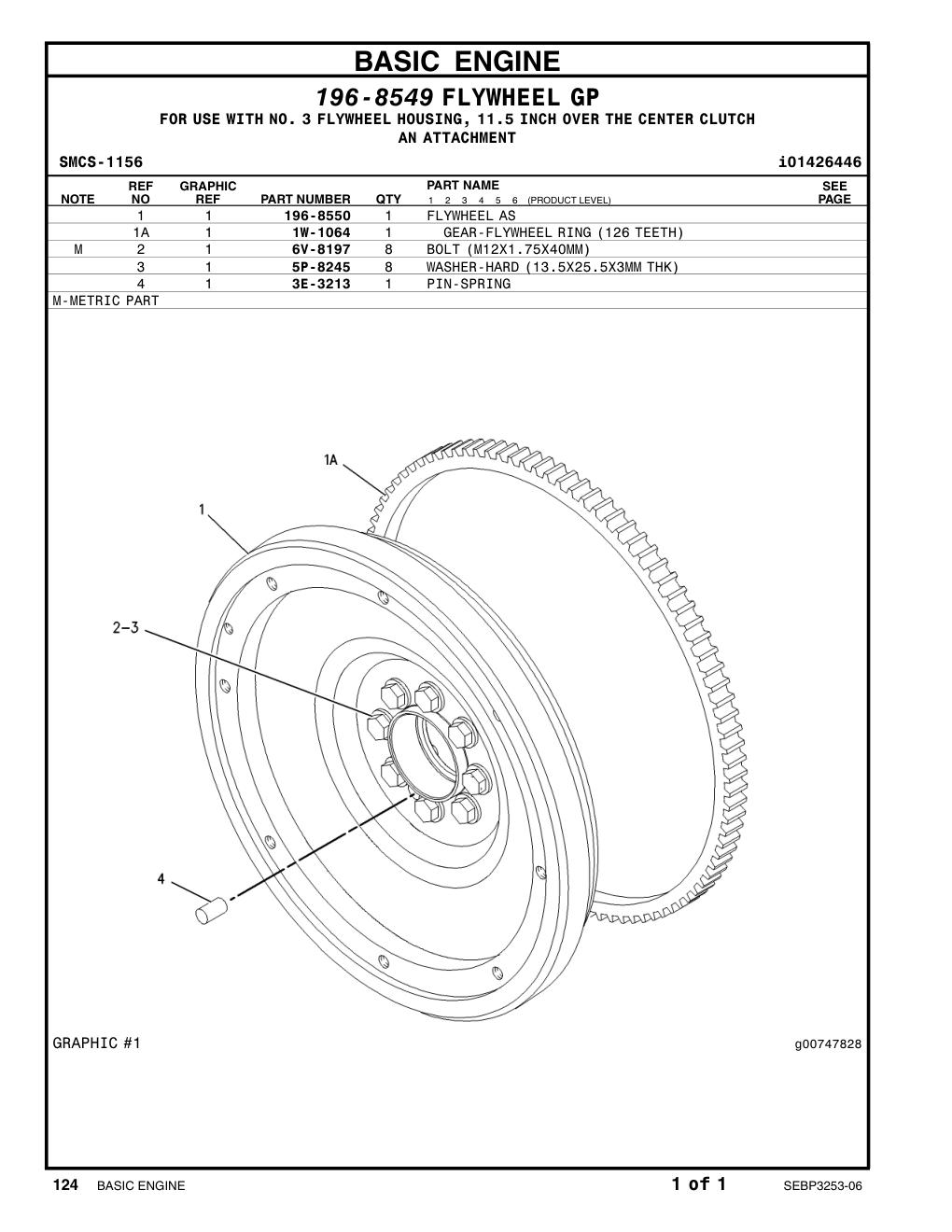1W-1064 GEAR-FLYWHEELRING(126-TEETH) CAT parts manual diagram