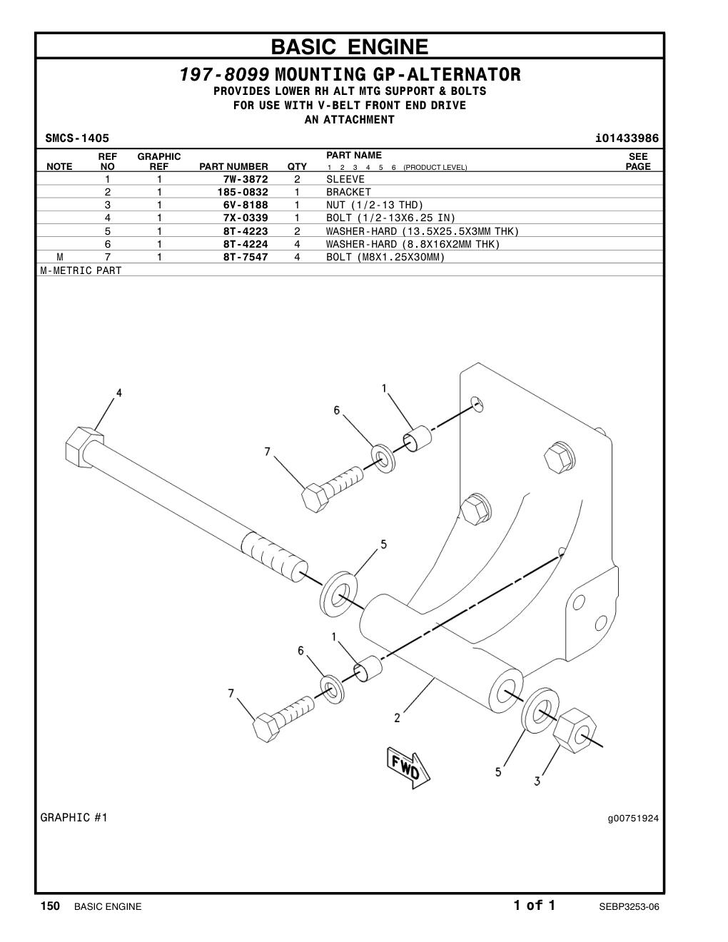 7X-0339 BOLT (L=159mm) CAT parts manual diagram
