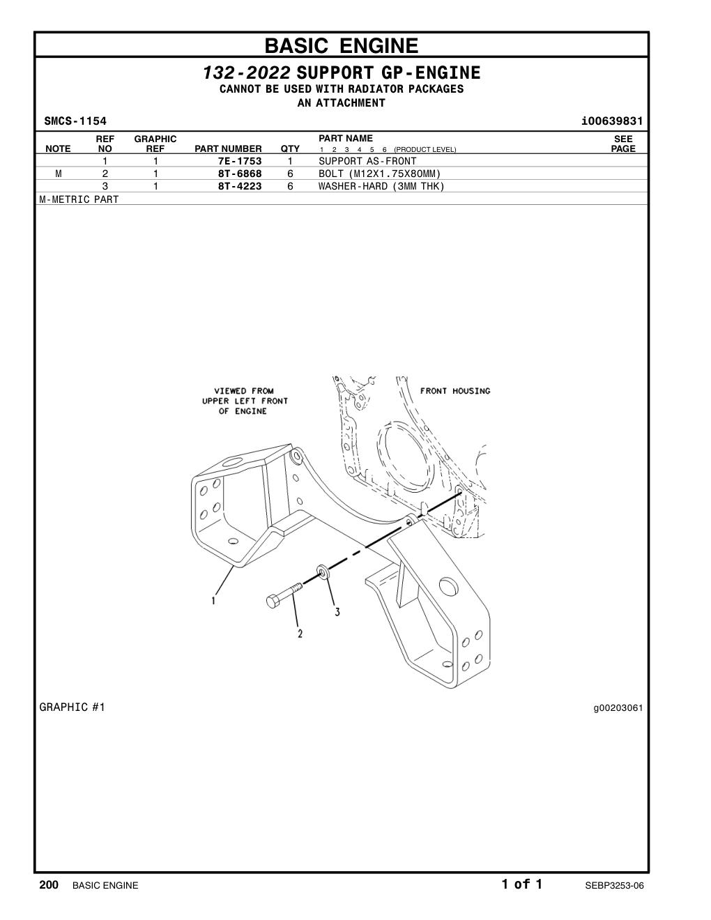 7E-1753 SUPPORT AS-FRONT CAT parts manual diagram