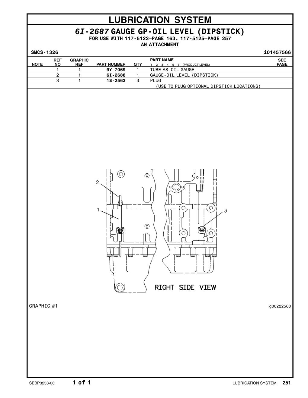 6I-2688 GAUGE-OILLEVEL(DIPSTICK)(ENGINE) CAT parts manual diagram