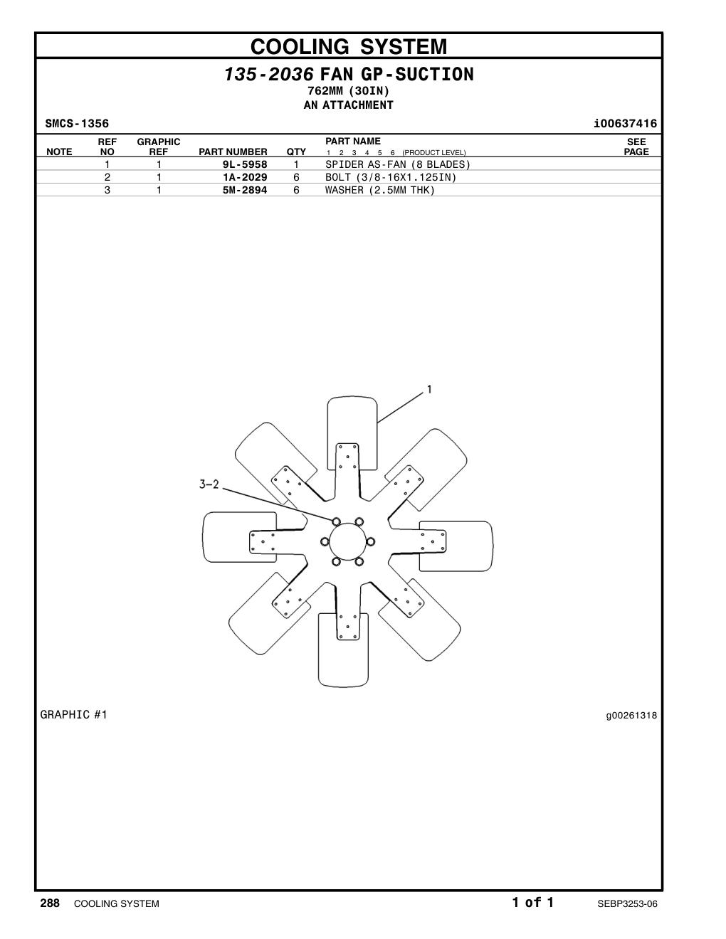 9L-5958 SPIDER AS-FAN (8-BLADE) CAT parts manual diagram