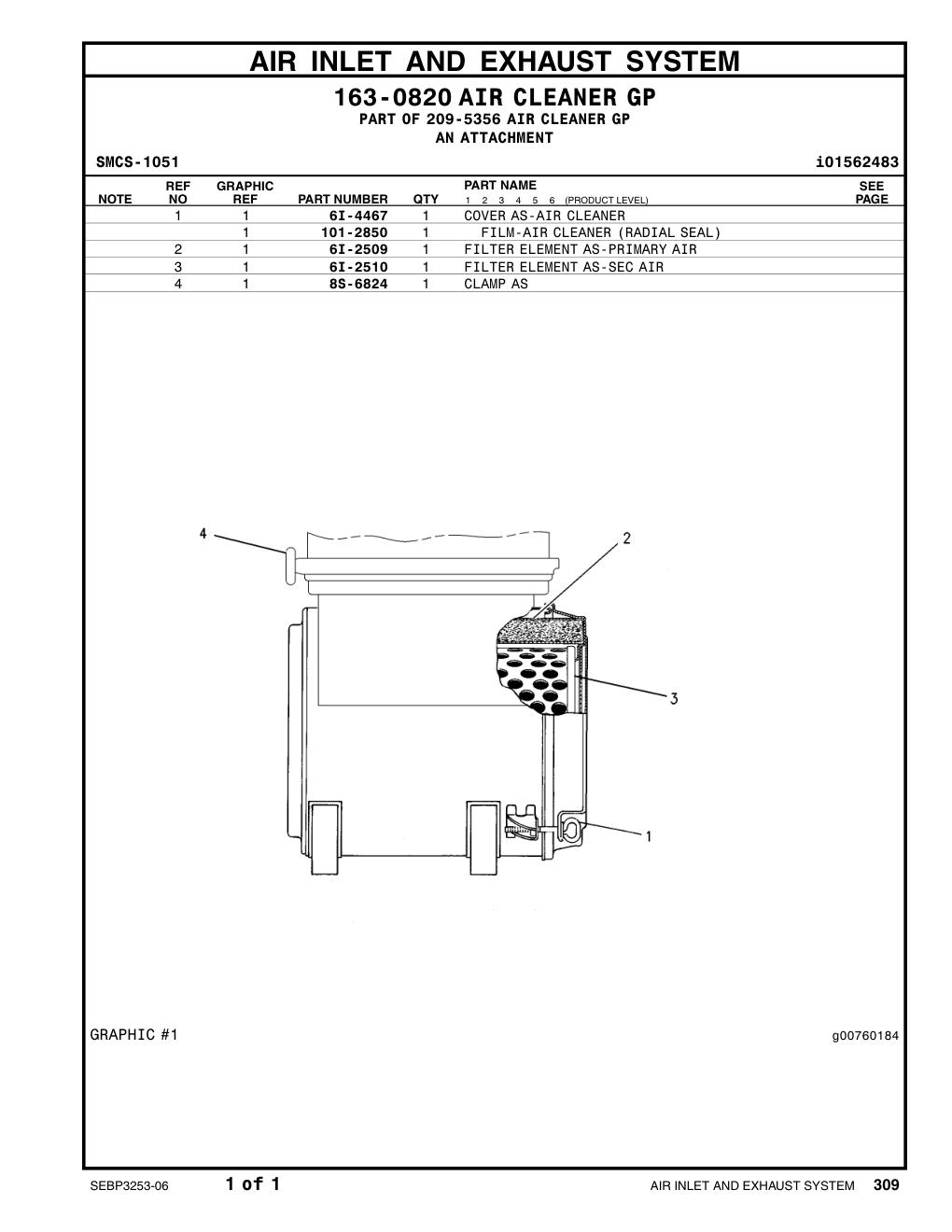 6I-4467 COVER AS-AIR CLEANER CAT parts manual diagram