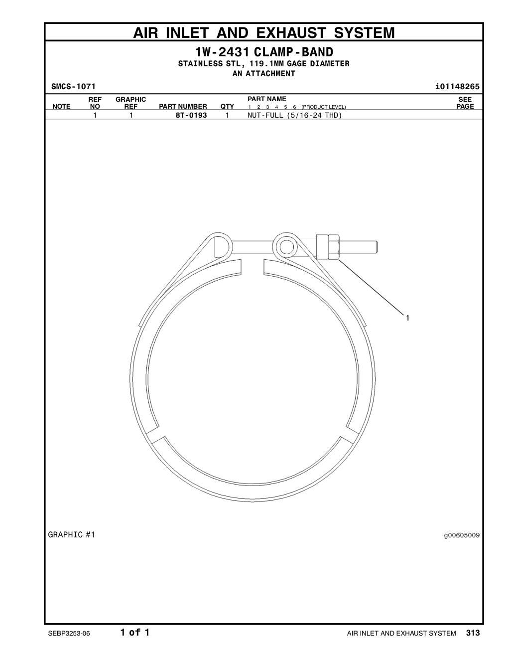8T-0193 NUT-FULL(5/16-24-THD) CAT parts manual diagram