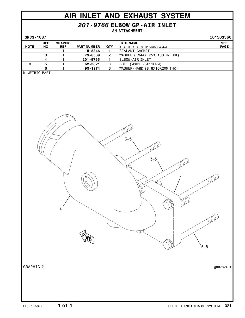 6V-3821 BOLT (L=110mm) CAT parts manual diagram