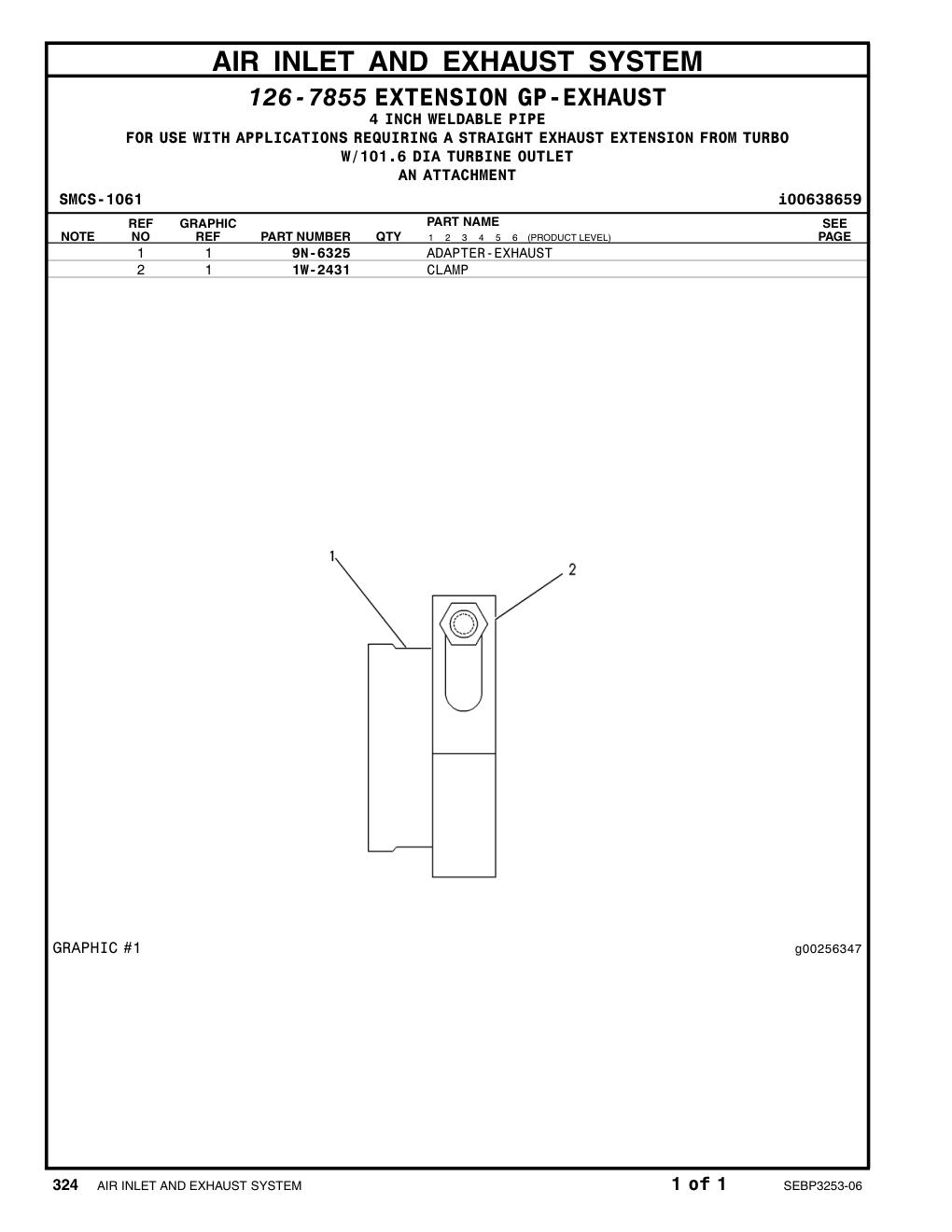 9N-6325 ADAPTER-EXHAUST CAT parts manual diagram