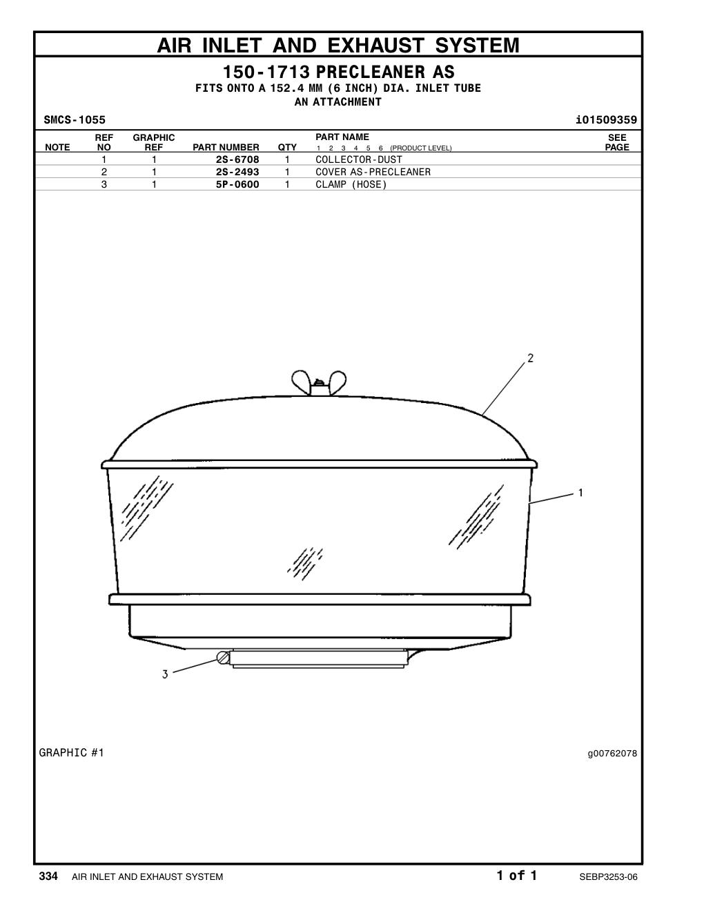 2S-2493 COVER AS-PRECLEANER CAT parts manual diagram