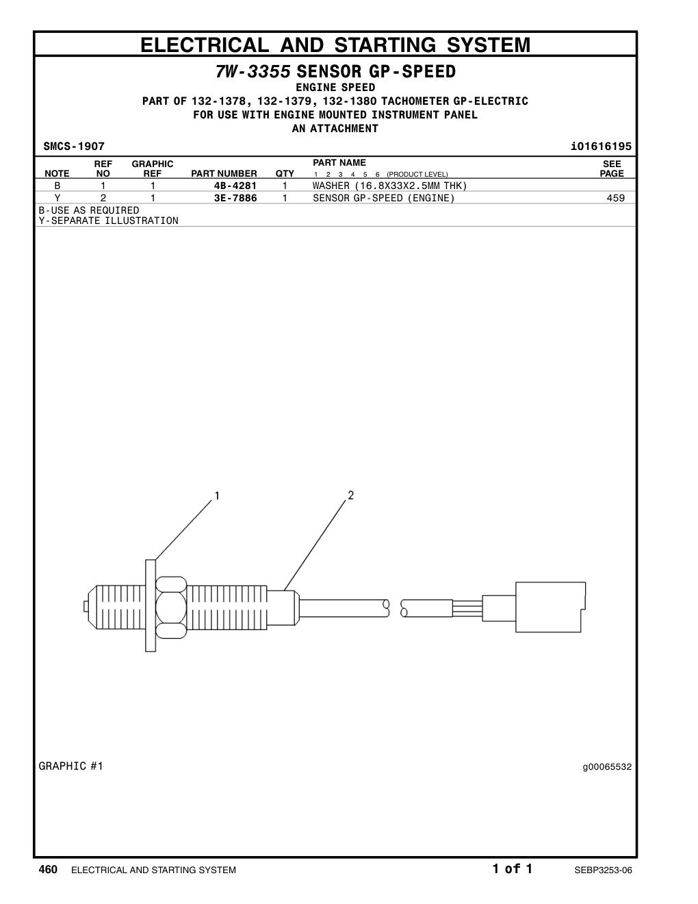 3E-7886 SENSOR AS-SPEED CAT parts manual diagram