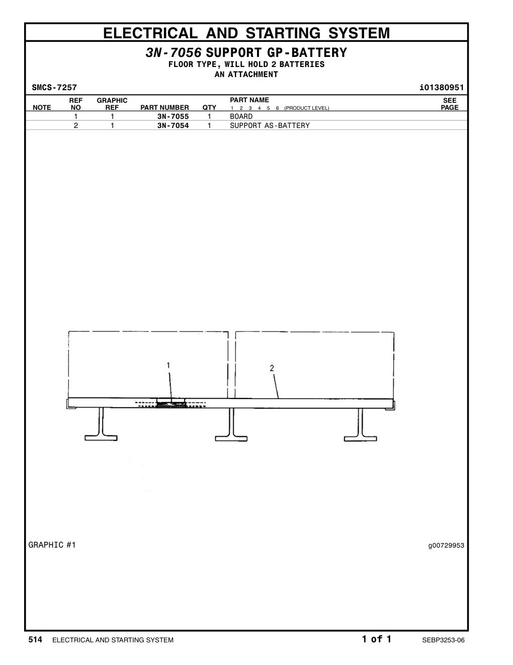 3N-7054 SUPPORT AS-BATTERY CAT parts manual diagram
