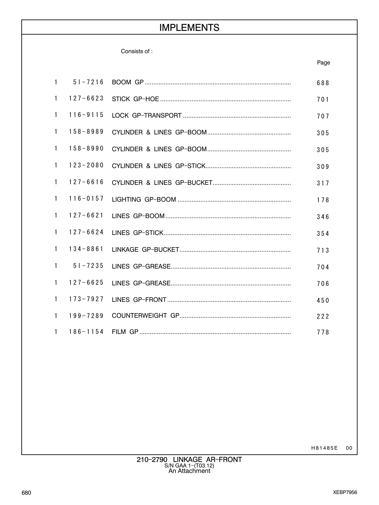 127-6616 - CYLINDER & LINES GP - BUCKET.............................................