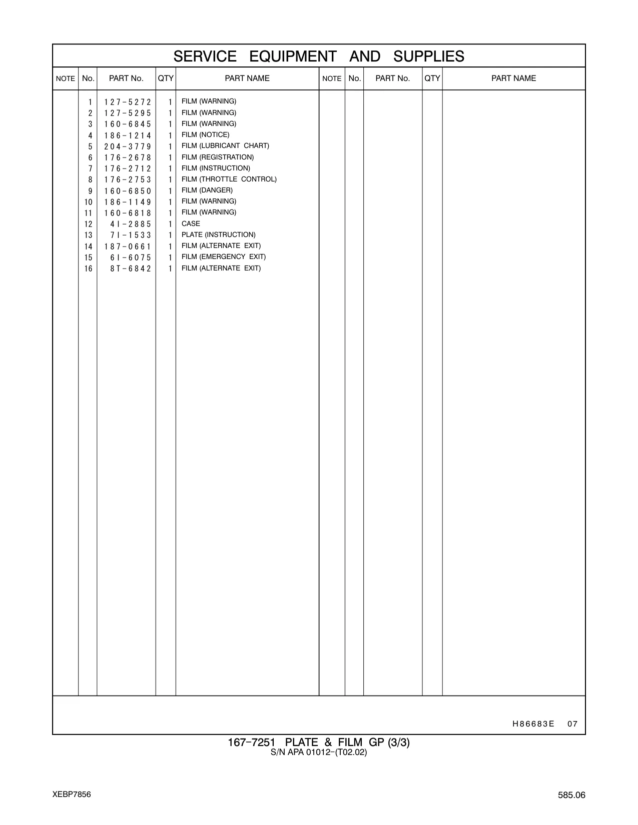 204-3779 - FILM (LUBRICANT CHART)
