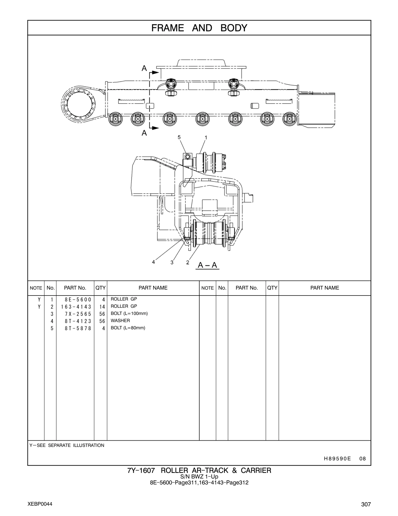 8T-5878 - BOLT (L=80mm) 7Y - 1607 ROLLER S/N 8E - 5600 -