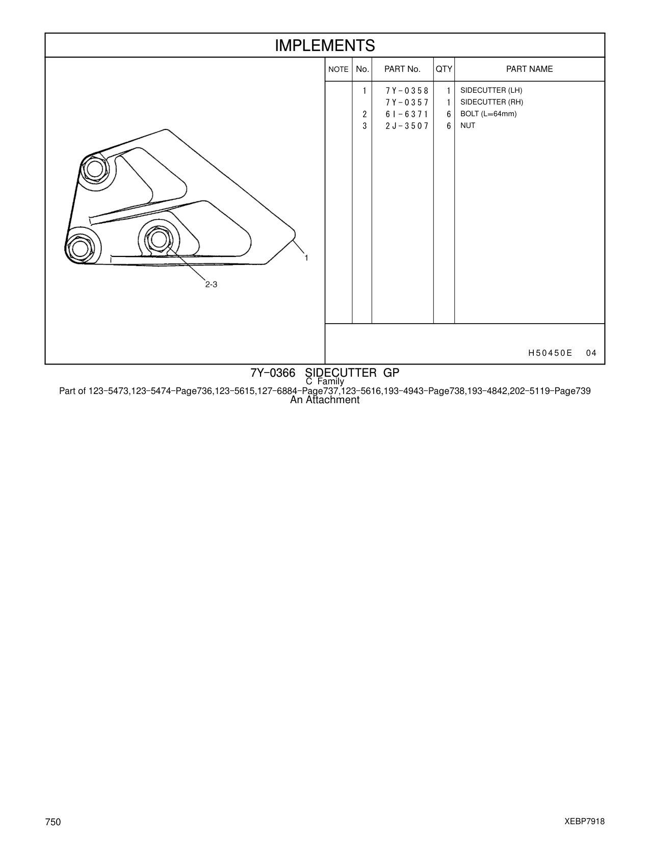 7Y-0358 SIDECUTTER (LH) CAT parts manual diagram
