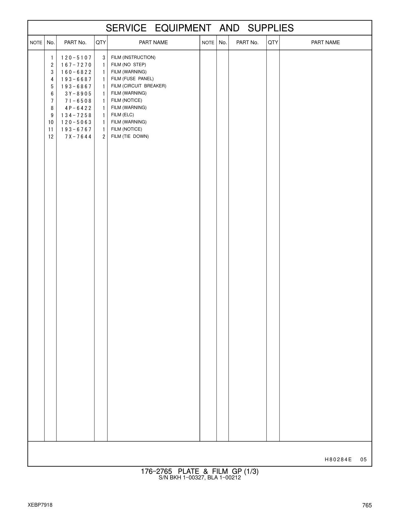 193-6687 FILM (FUSE PANEL) CAT parts manual diagram