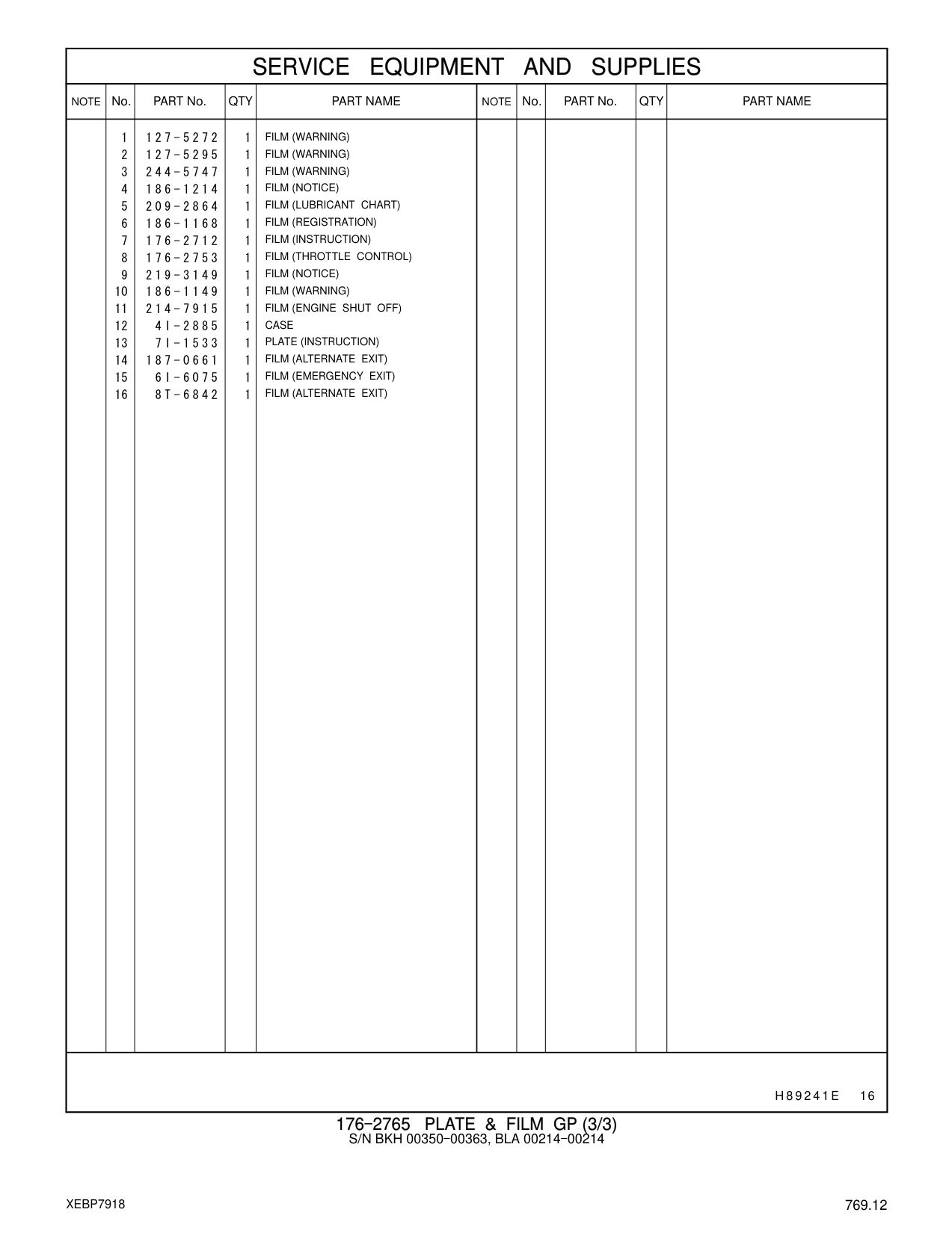 244-5747 FILM (WARNING) CAT parts manual diagram