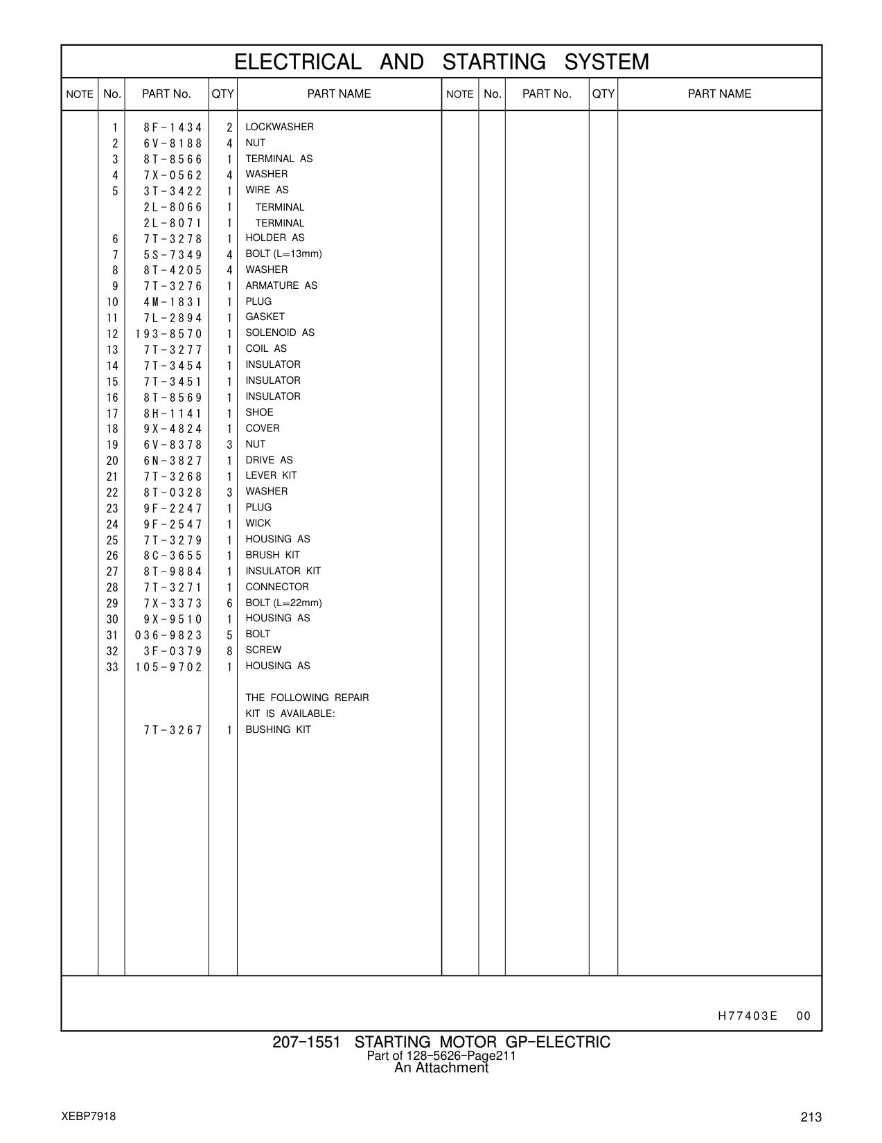 9F-2547 WICK CAT parts manual diagram