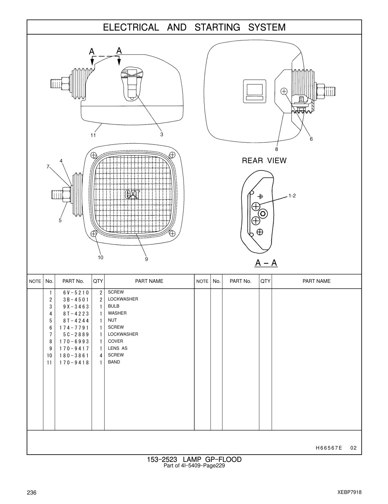 9X-3463 BULB CAT parts manual diagram