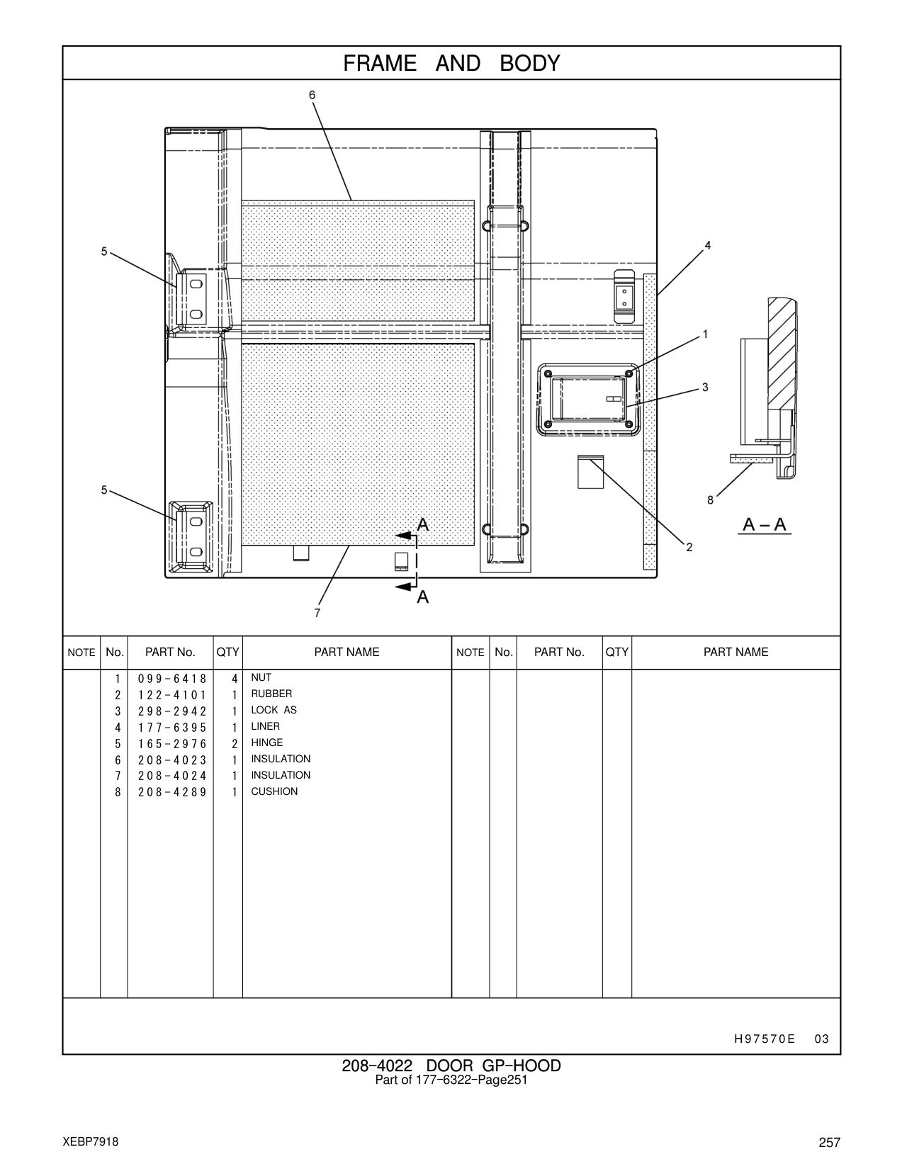 208-4289 CUSHION CAT parts manual diagram