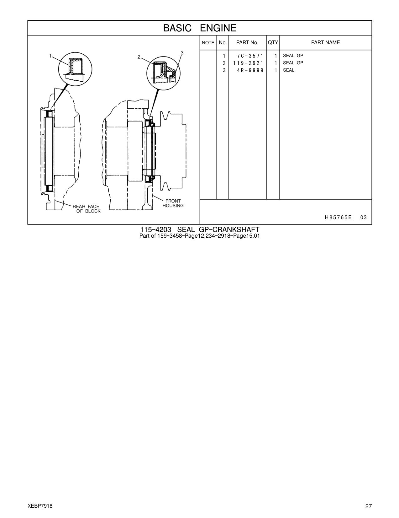 119-2921 SEAL GP CAT parts manual diagram