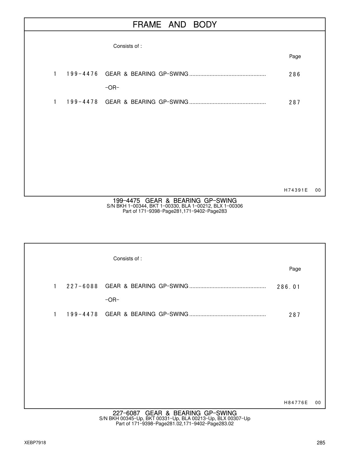 199-4478 GEAR & BEARING GP-SWING CAT parts manual diagram