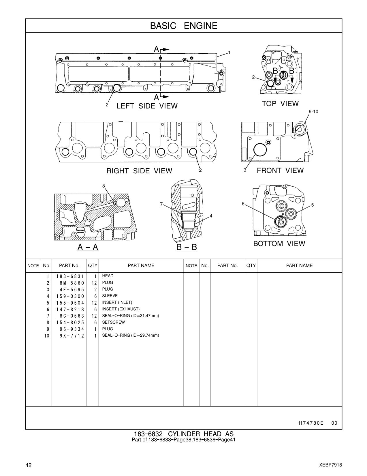 183-6831 HEAD CAT parts manual diagram
