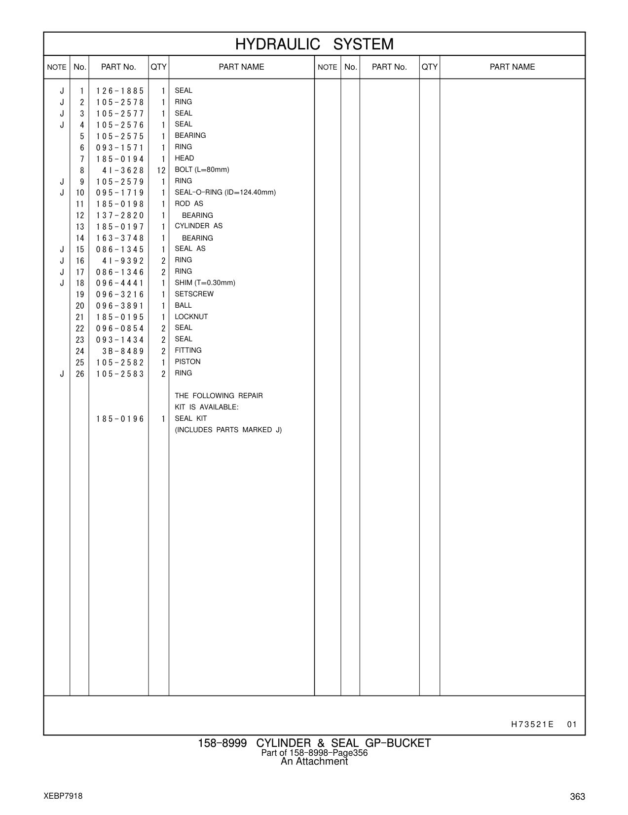 137-2820 BEARING CAT parts manual diagram