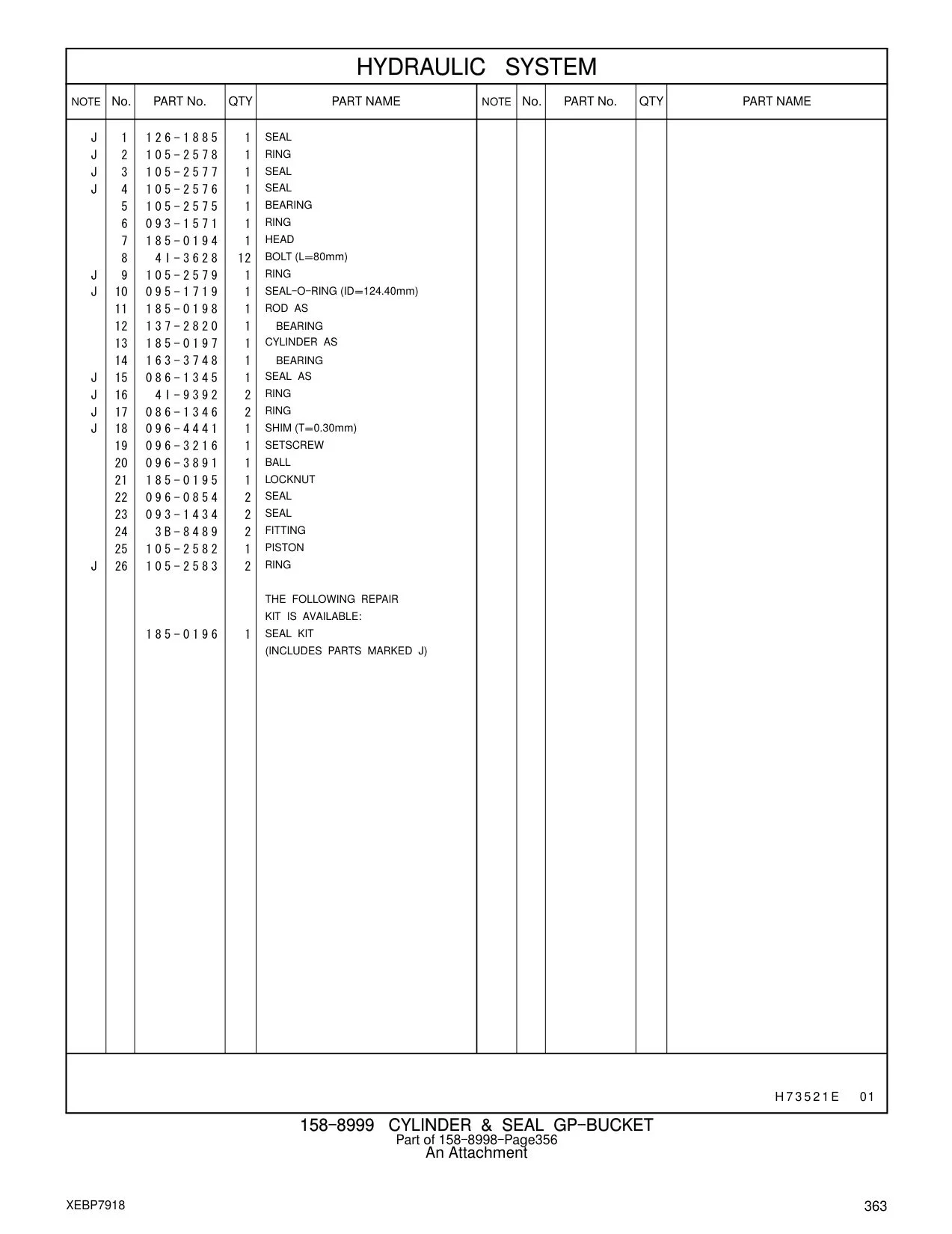 185-0194 HEAD CAT parts manual diagram