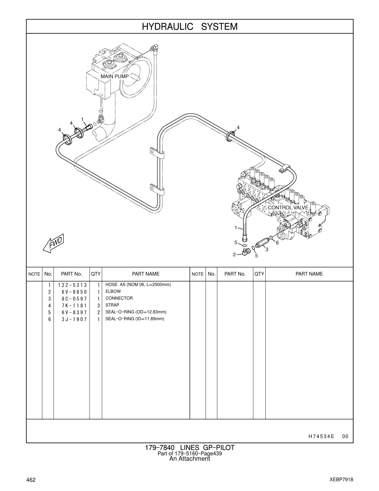 122-5313 HOSE AS (NOM 06, L=2500mm) CAT parts manual diagram