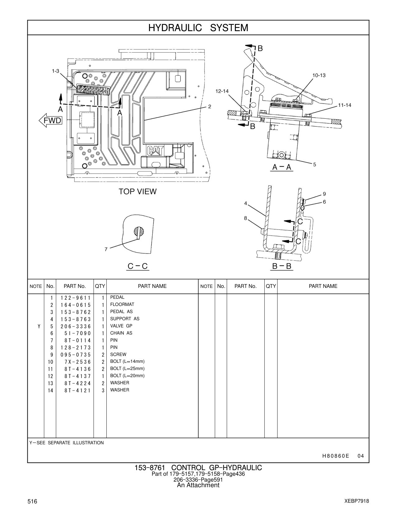 122-9611 PEDAL CAT parts manual diagram