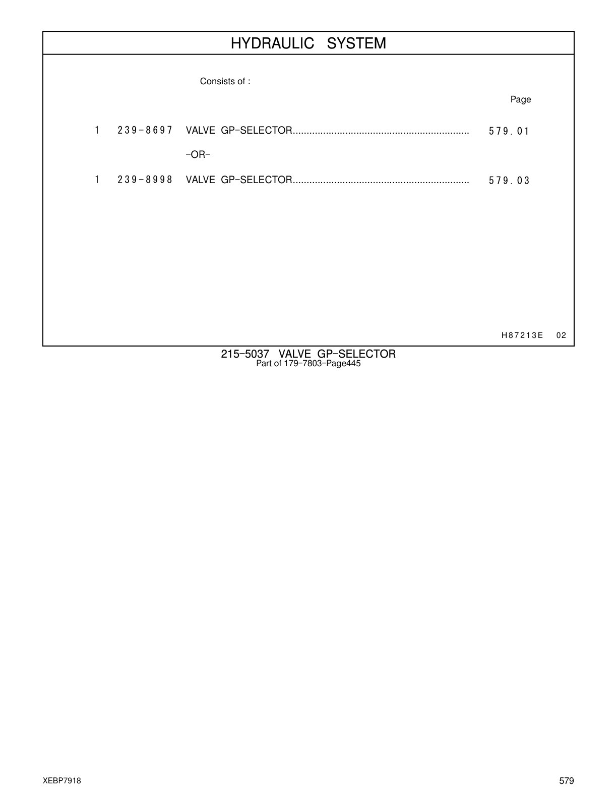 239-8697 VALVE GP-SELECTOR CAT parts manual diagram