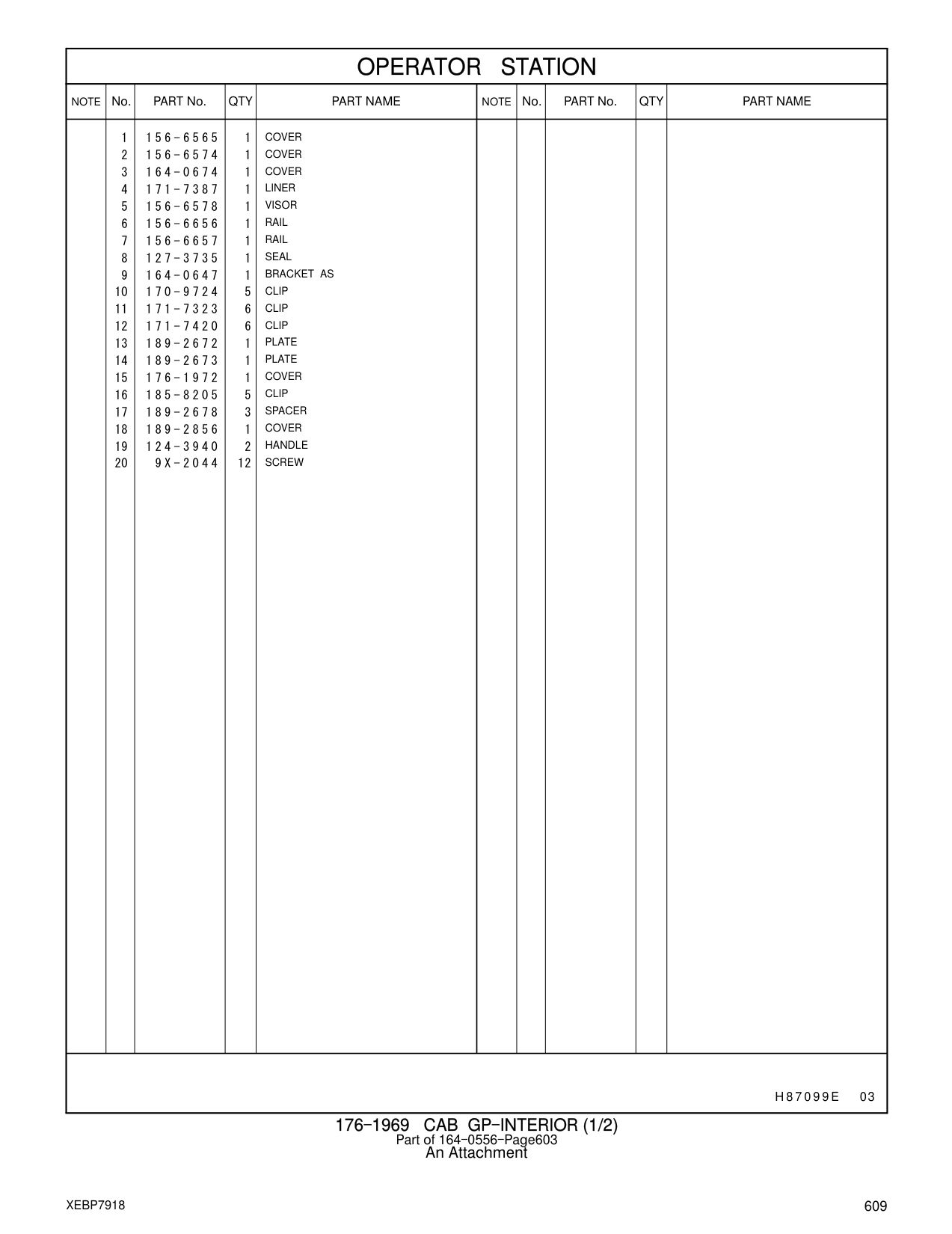 164-0674 COVER CAT parts manual diagram