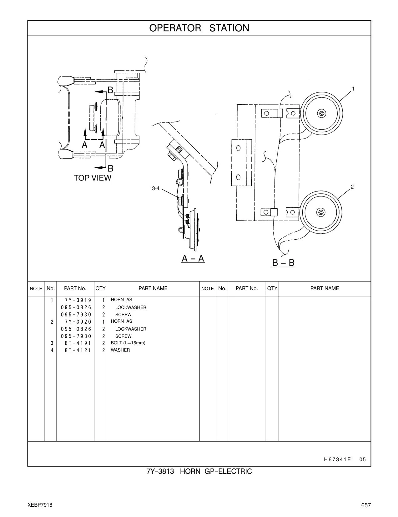 7Y-3919 HORN AS CAT parts manual diagram