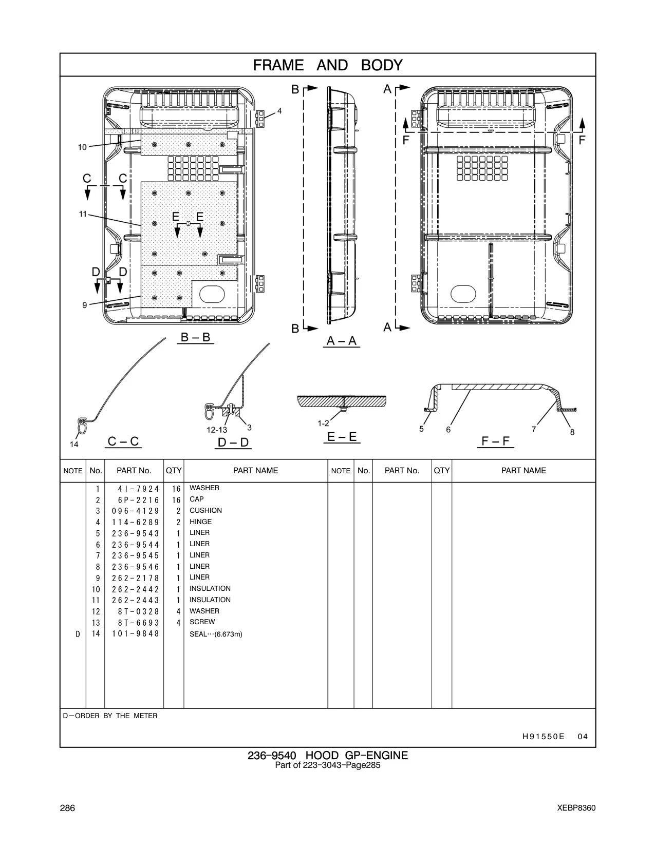 236-9543 LINER CAT parts manual diagram