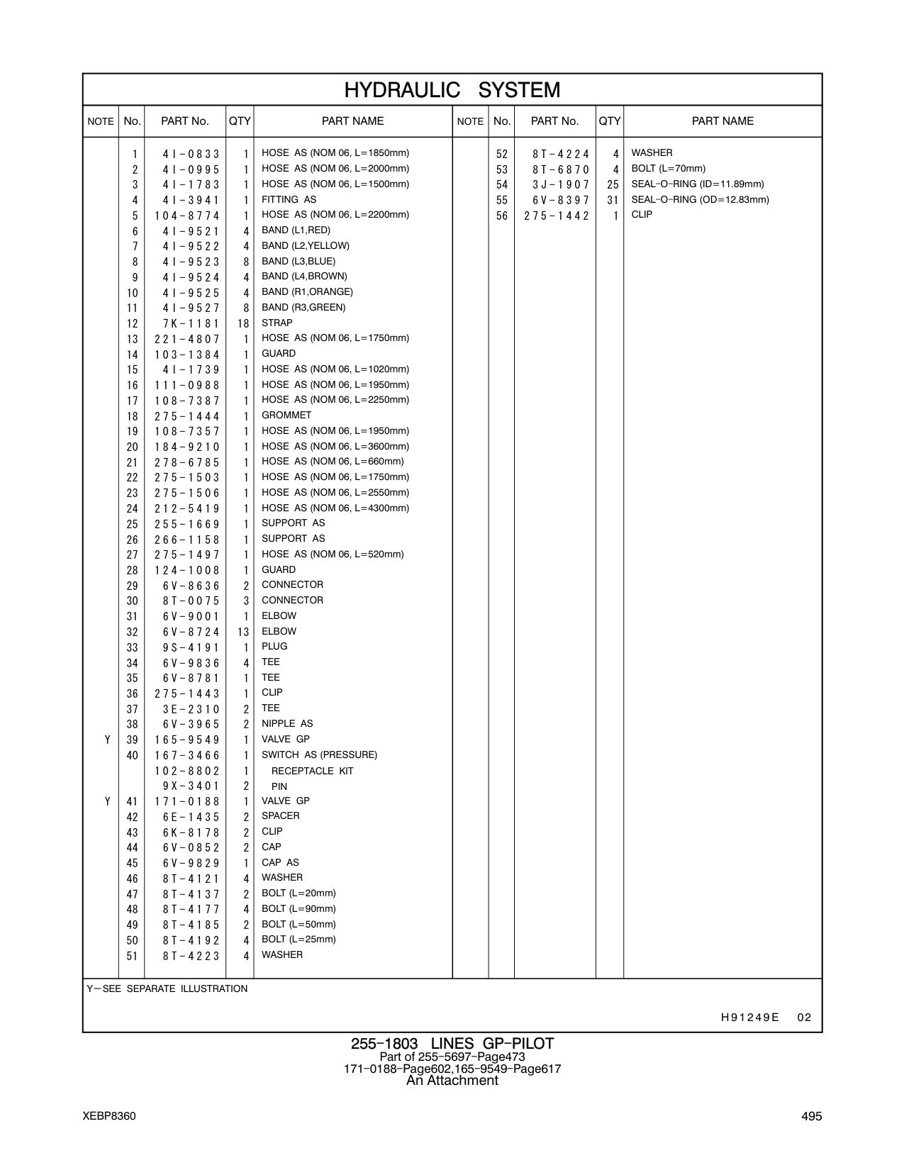 104-8774 HOSE AS (NOM 06, L=2200mm) CAT parts manual diagram