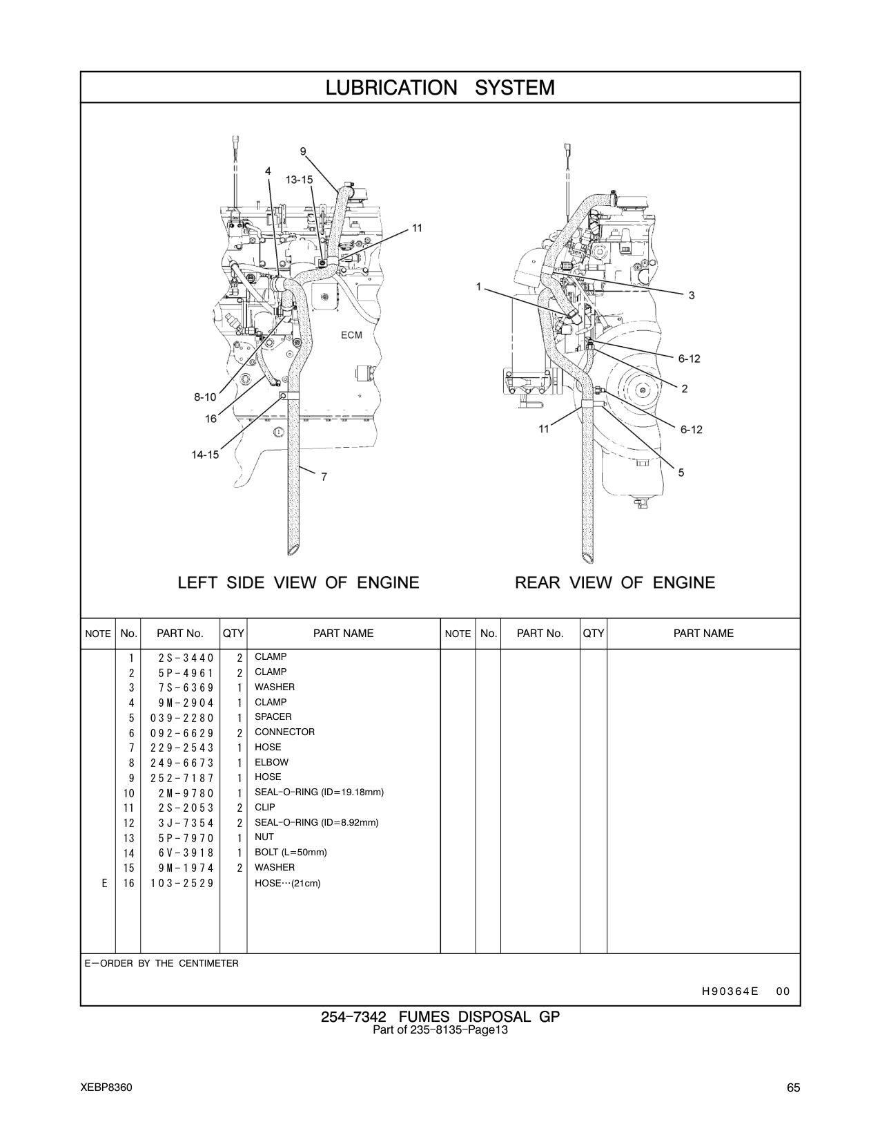 229-2543 HOSE(FUMESDISPOSAL,LOWER) CAT parts manual diagram