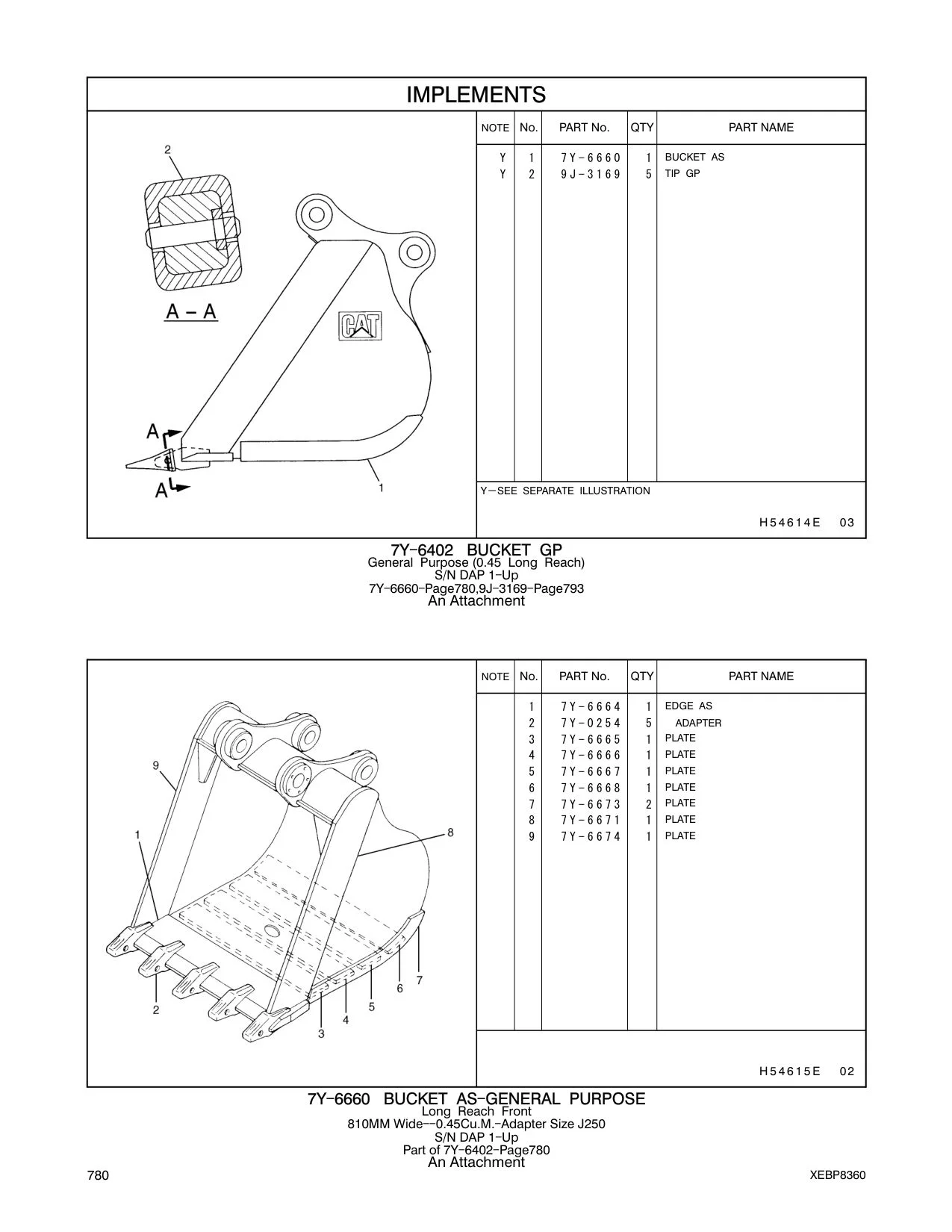 7Y-6660 BUCKET AS CAT parts manual diagram