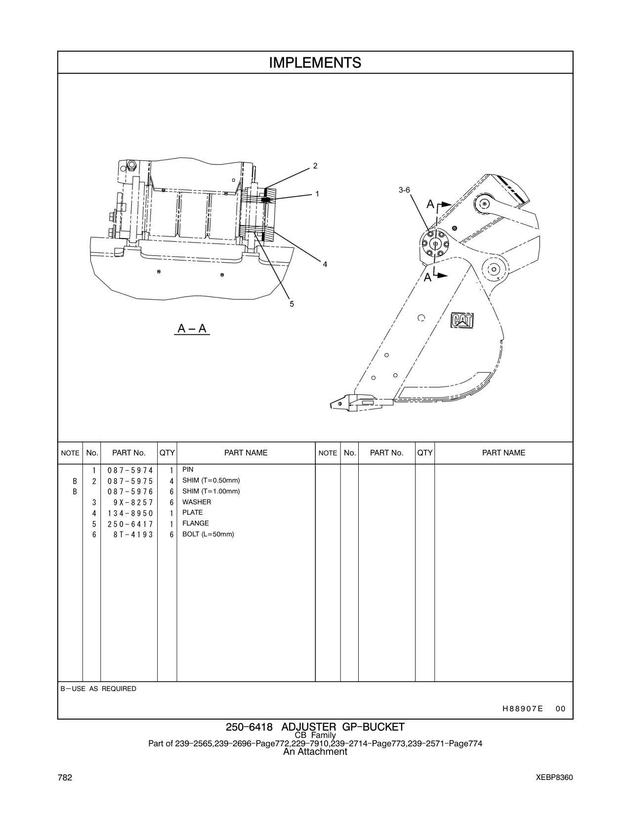 087-5975 SHIM (T=0.50mm) CAT parts manual diagram