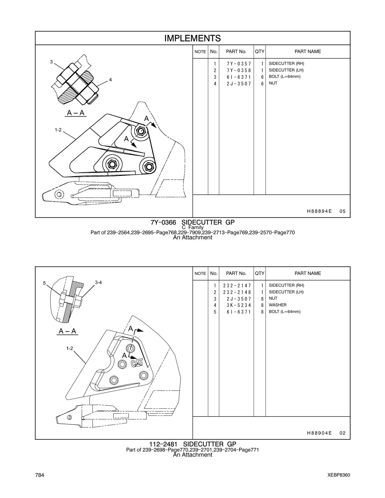 7Y-0357 SIDECUTTER (RH) CAT parts manual diagram