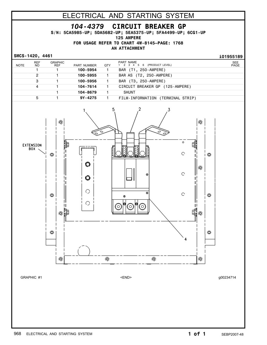 100-5954 BAR (T1, 250-AMPERE) CAT parts manual diagram