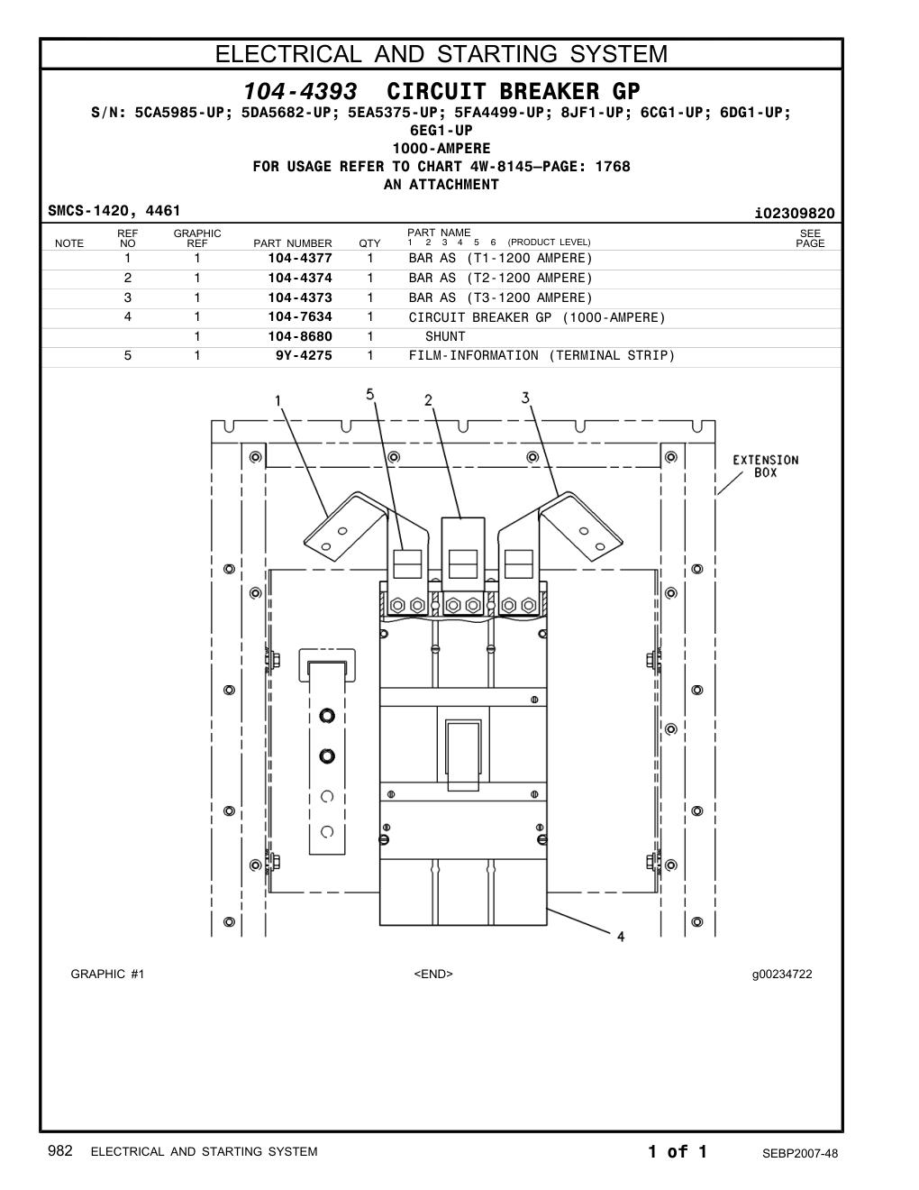 104-4377 BAR AS (T1-1200 AMPERE) CAT parts manual diagram