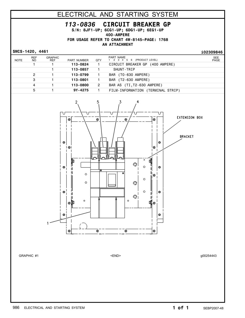 113-0799 BAR (T0-630 AMPERE) CAT parts manual diagram