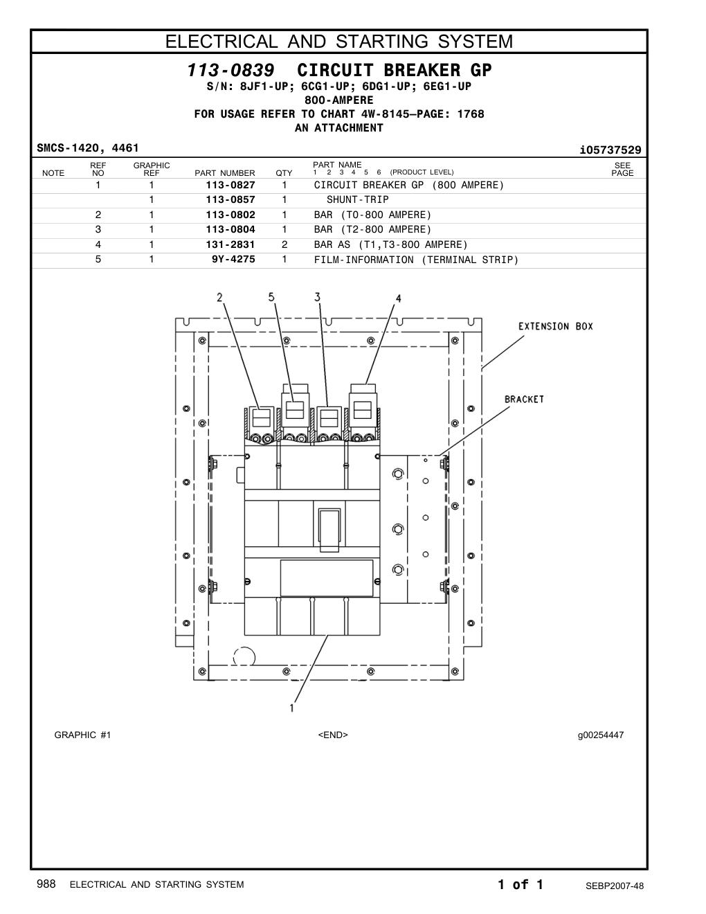 113-0804 BAR (T2-800 AMPERE) CAT parts manual diagram