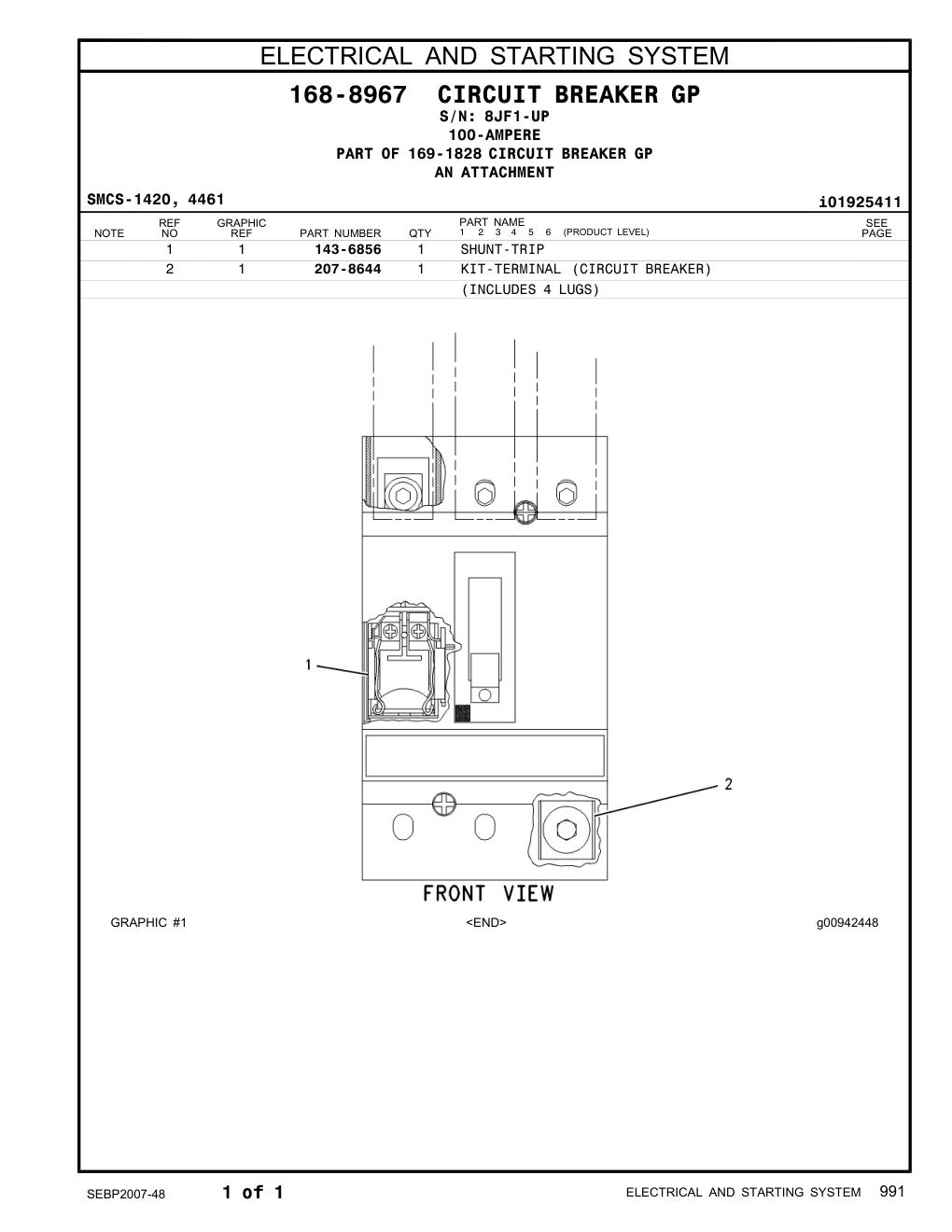 207-8644 KIT-TERMINAL (CIRCUIT BREAKER) · S/N 8JF1-UP CAT parts manual diagram