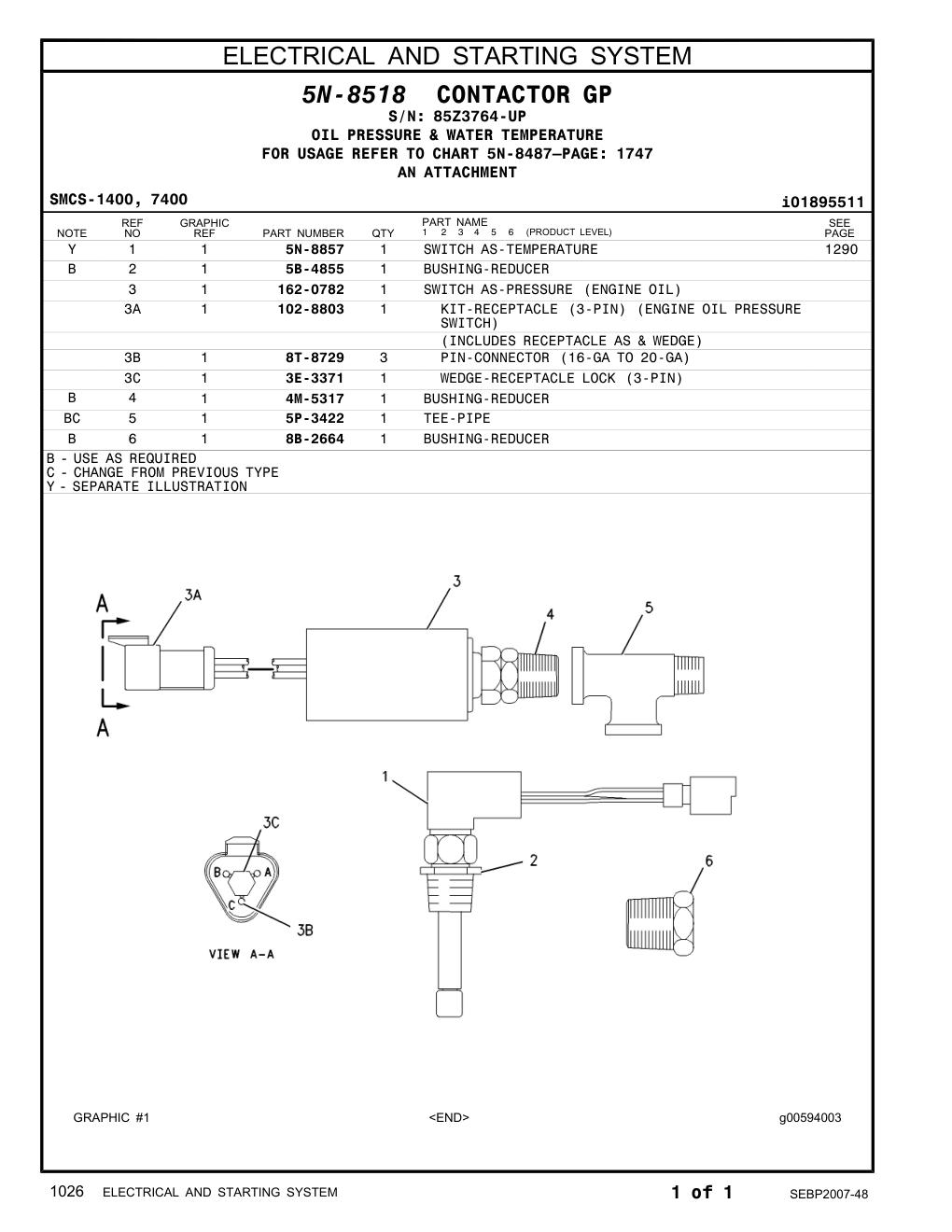 5N-8857 SWITCH AS-TEMPERATURE · S/N 85Z3764-UP CAT parts manual diagram